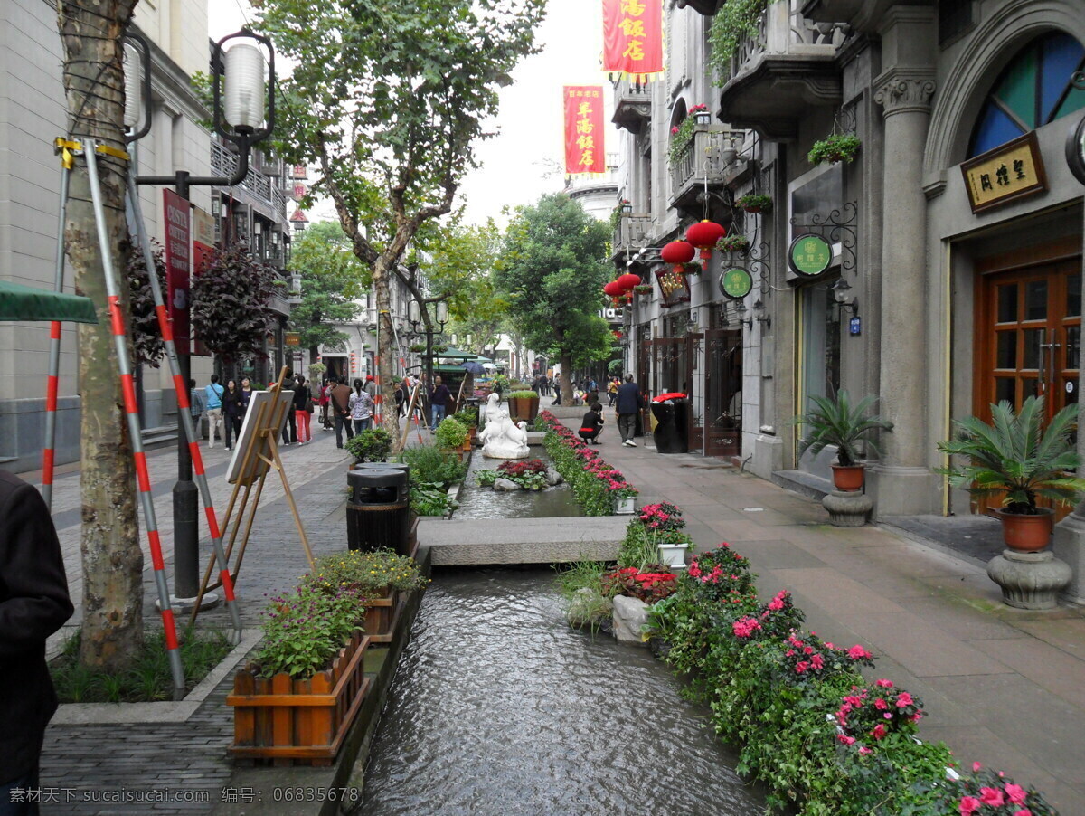 南宋御街 杭州 南宋 御街 街道 建筑 游人 树木 盆花 流水 国内旅游 旅游摄影