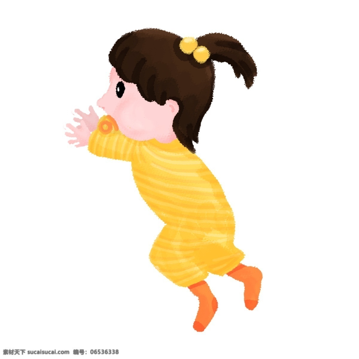 女婴 婴儿 可爱 侧 身穿 搭 手绘 插画 侧身 穿搭 奶嘴 安抚 连体衣 黄色 袜子 萌 baby