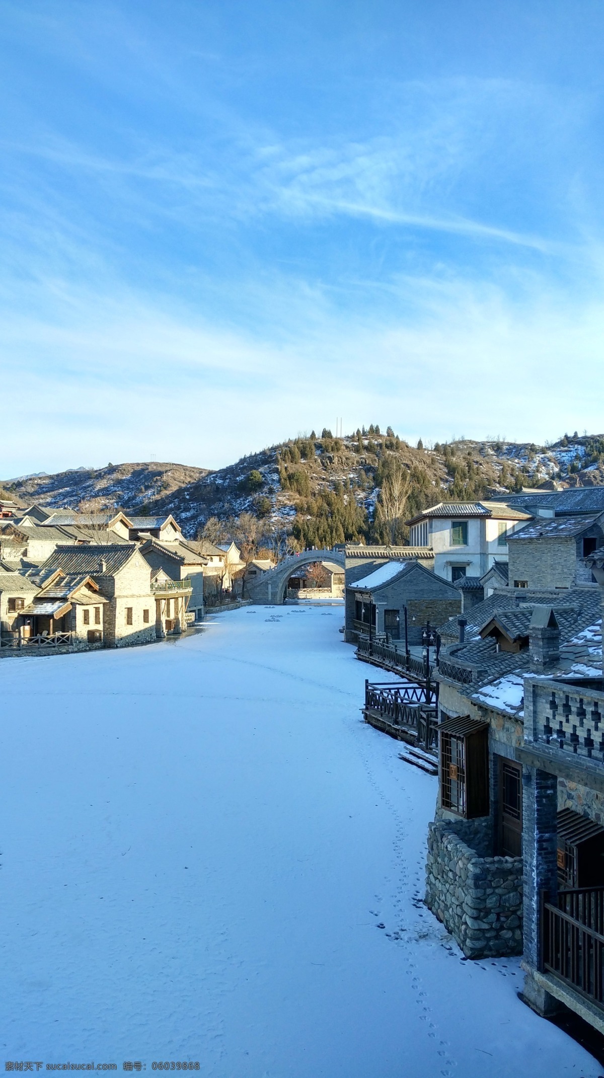 古北水镇 雪 小河 蓝天 冬天 旅游摄影 国内旅游