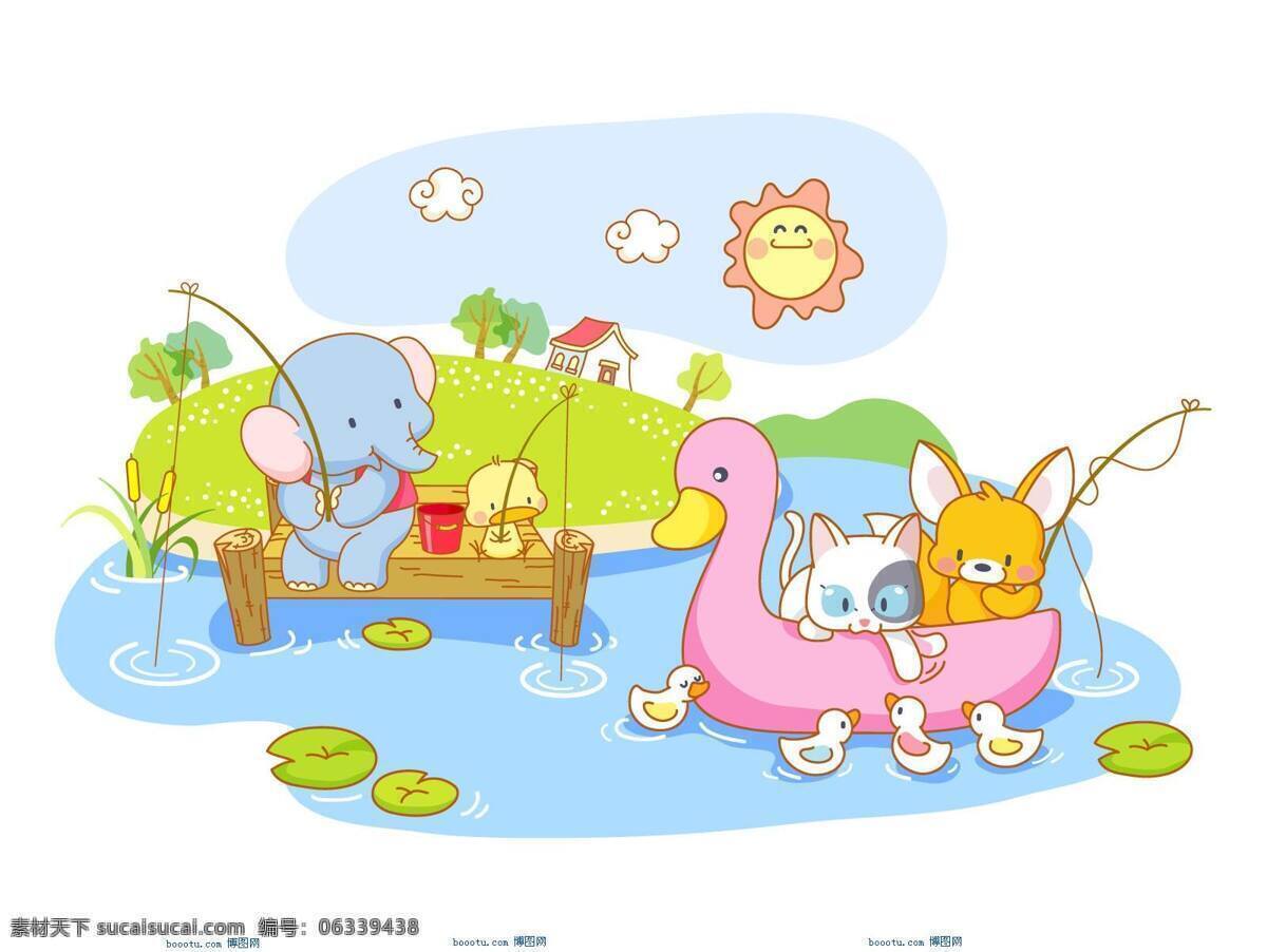 儿童 插画 大象 钓鱼 动漫动画 动漫人物 动物 儿童插画 卡通 狐狸 猫 公园 划船 插画集