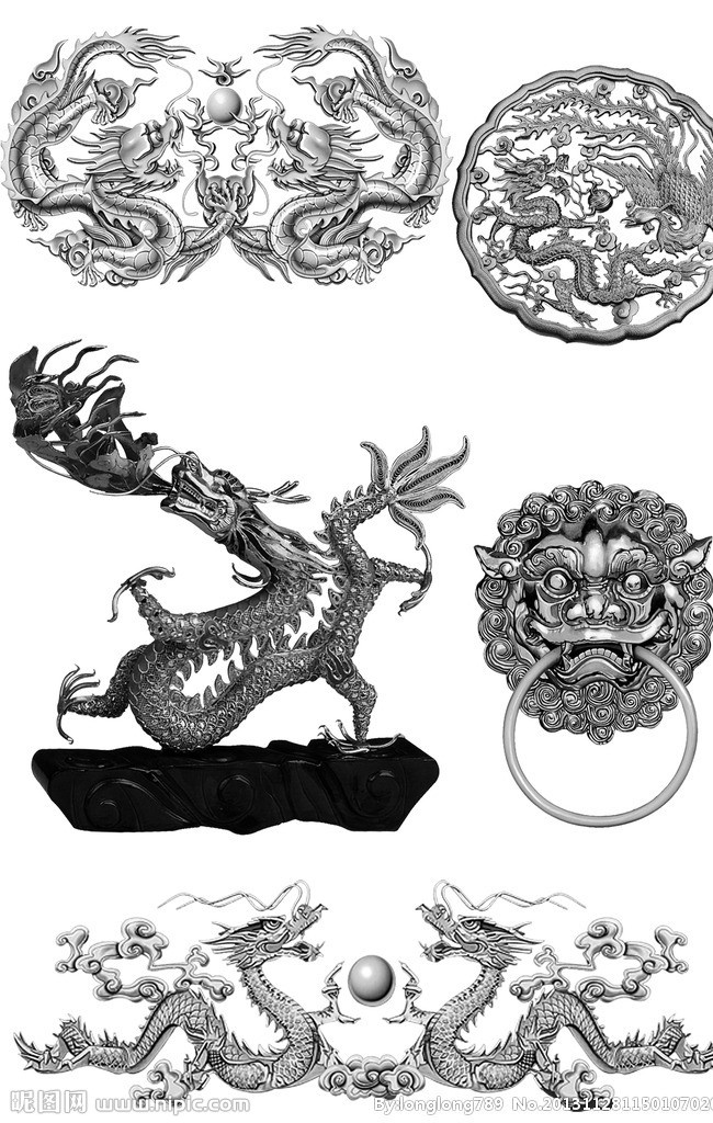 青铜龙凤 青铜器 纹样 纹饰 装饰 图案 双龙戏珠 建筑 雕刻 中国龙凤图案 源文件