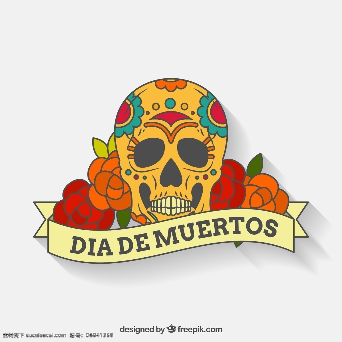墨西哥 骷髅 背景 装饰 线性 风格 骷髅头 花卉