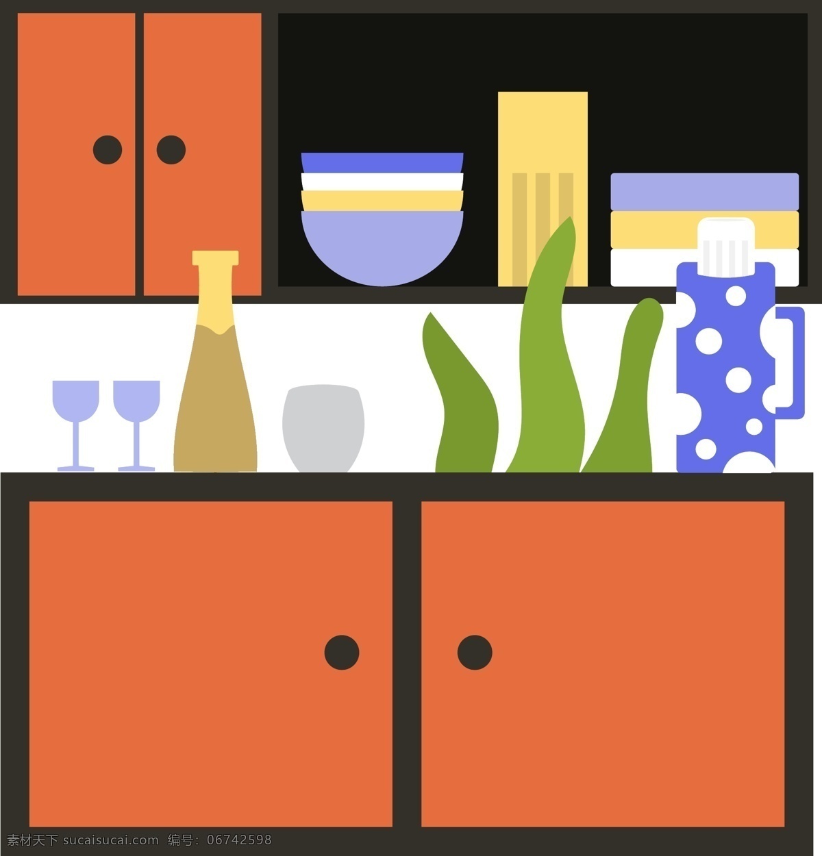 室内 家居 厨房 柜子 装修 用品 家具 矢量图 免抠图 植物 器皿 厨具 杯子 水壶
