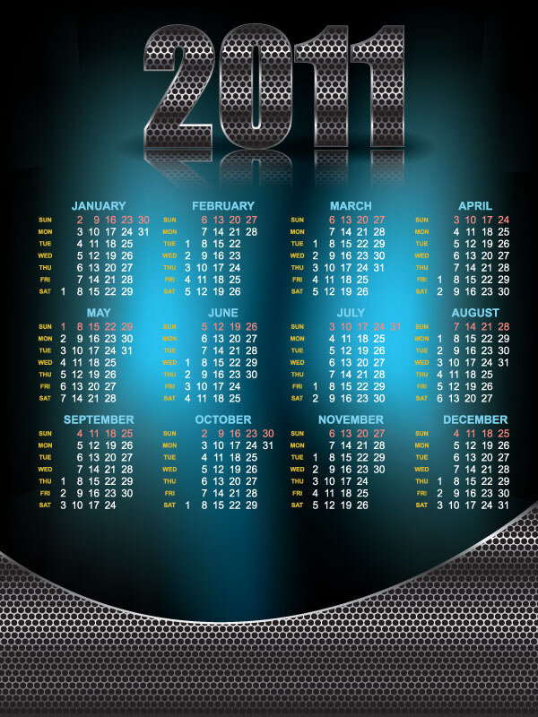 2011 日历 模板 金属字 球 日期 数字 图案 纹理 线条 银 动感的线条 月球 矢量图 其他矢量图
