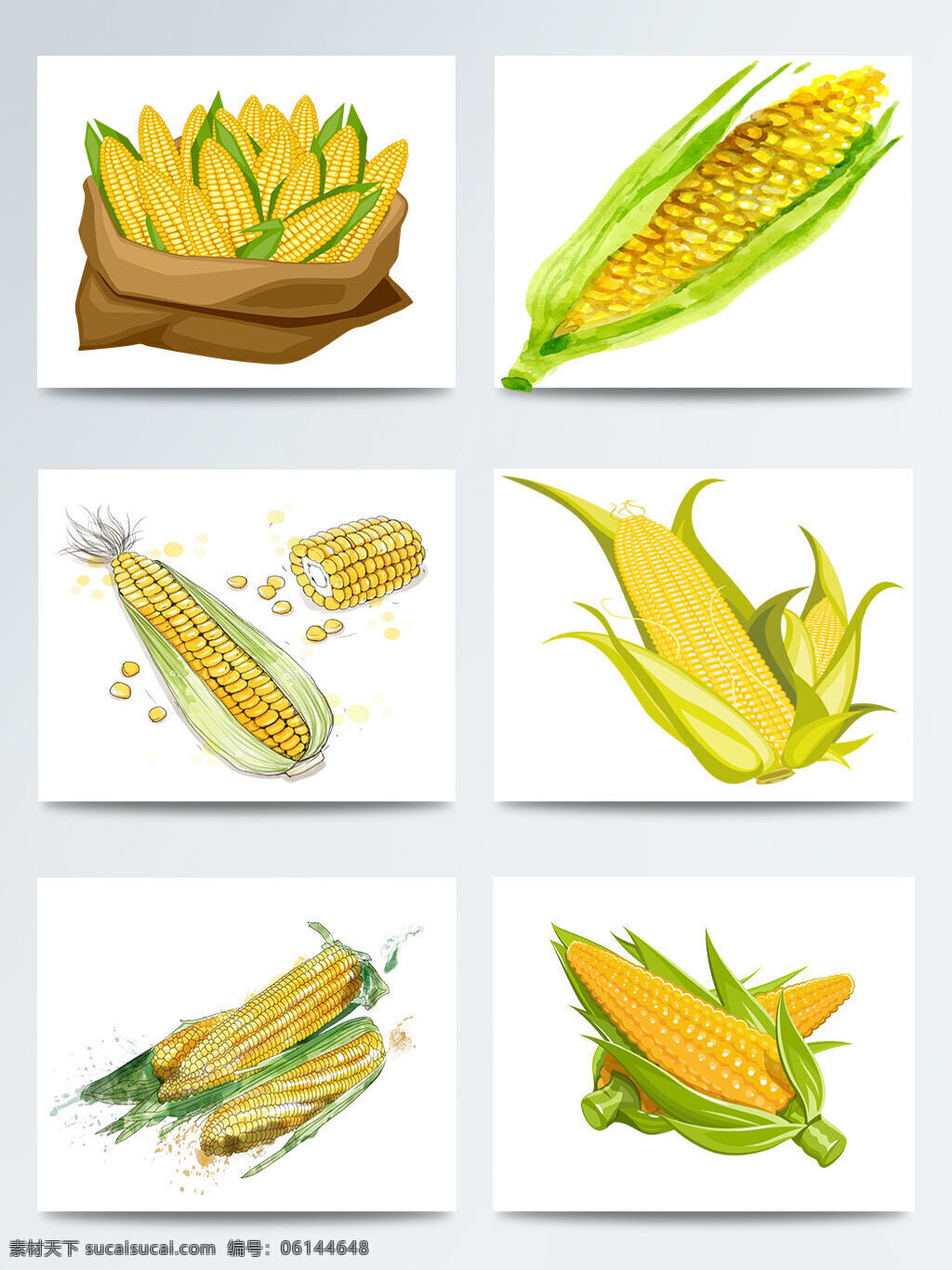 手绘 卡通 玉米 图案 合集 丰收 金黄色 卡通玉米 玉米元素 元素