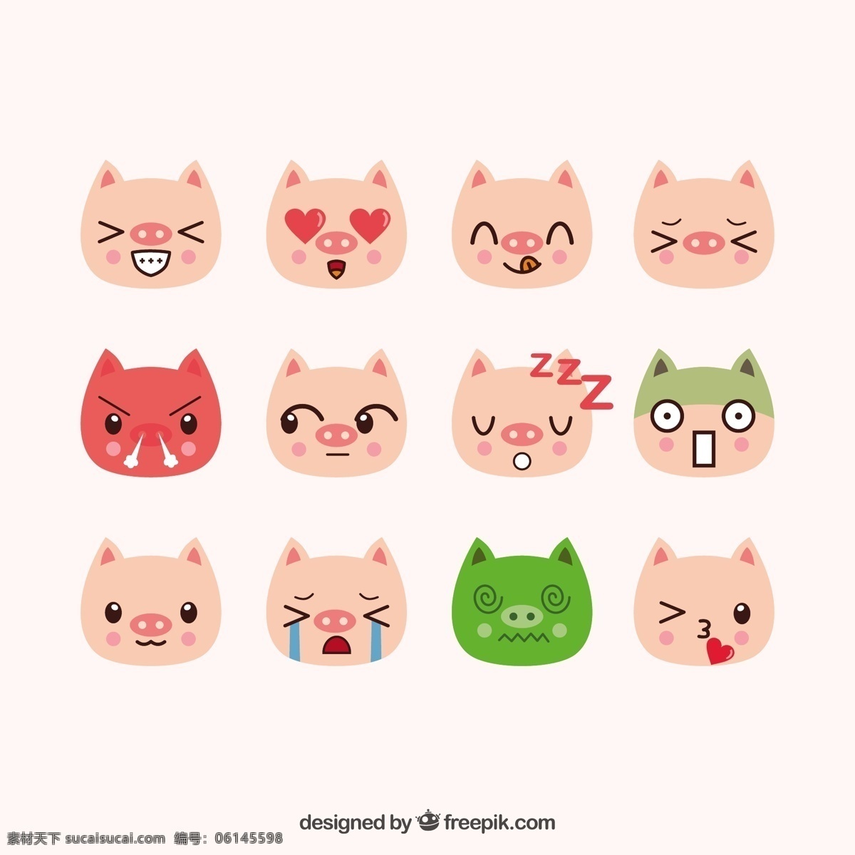 组 各种 表情 包 卡通 猪 可爱 卡哇伊 矢量素材 动物 小动物 创意设计 简约 创意 元素 生物元素 动物元素