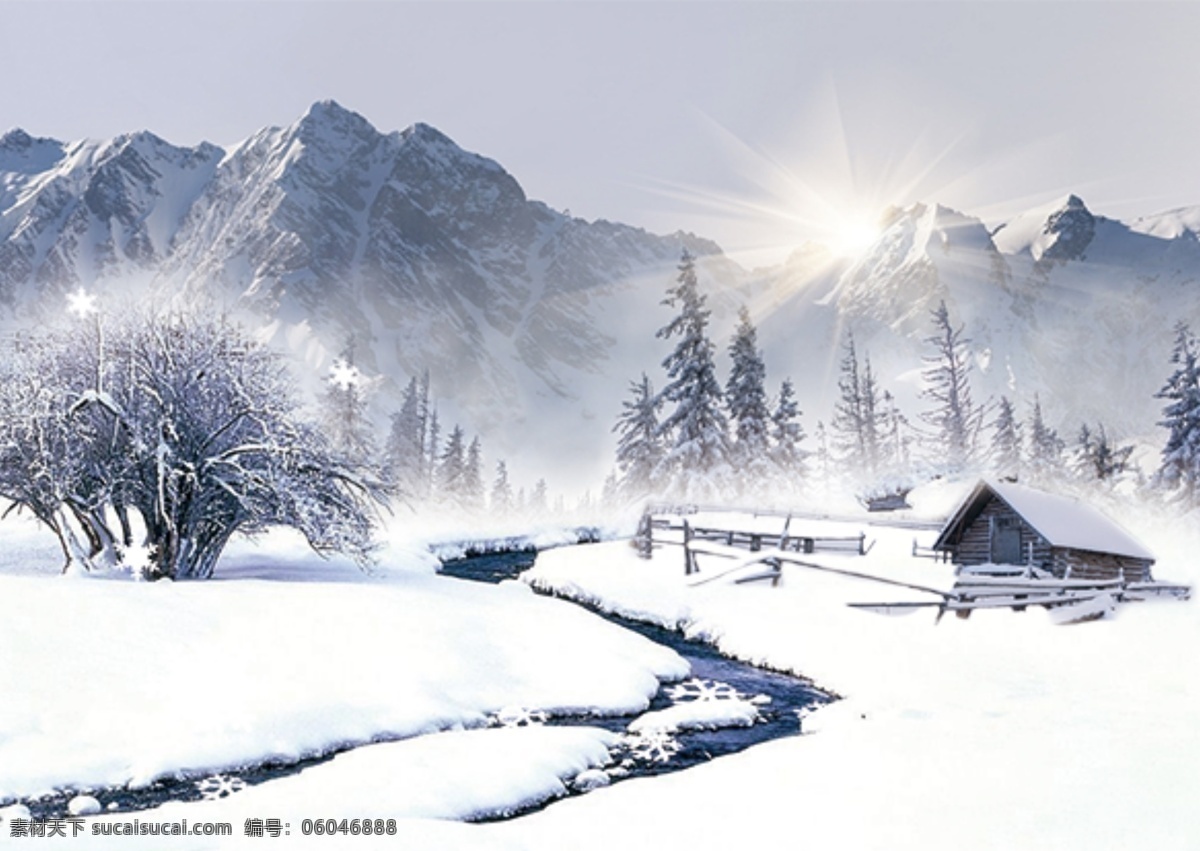 冬 冬天风景 背景素材 冬季风景 冬天的房子 分层
