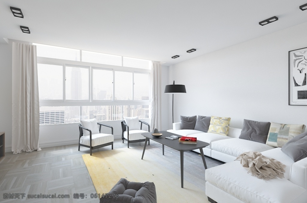 现代 极 简 黑白 客厅 室内设计 效果图 极简 冷淡 空旷 静谧