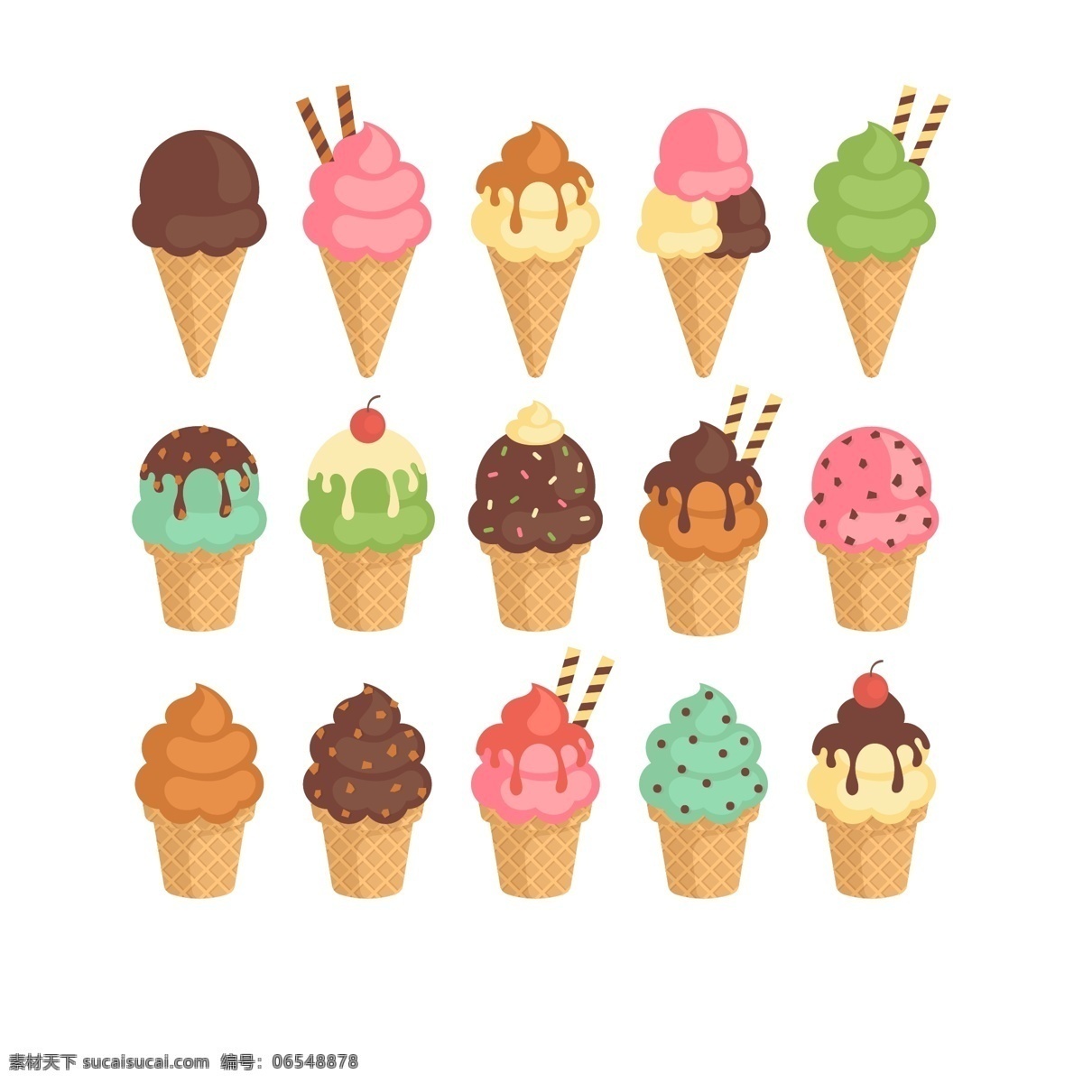 卡通 彩色 融化 冰淇淋 甜筒 融化冰淇淋 雪糕 巧克力冰淇淋 水果冰淇淋 抹茶冰淇淋 冰淇淋元素