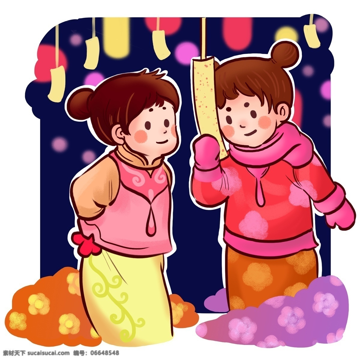 猜 灯谜 逛 花会 原创 插画 元素 卡通 喜庆 灯会 春节 逛灯会 猜灯谜 2019 喜庆风 卡通风