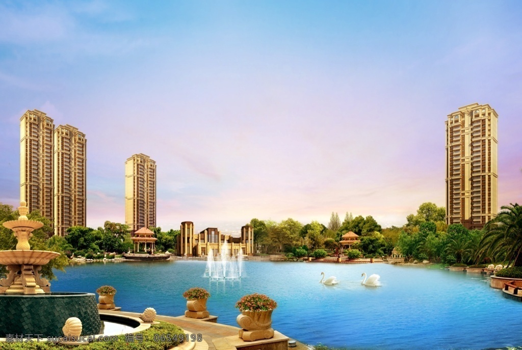 房地产湖景 房地产 湖景 楼房 园林 高端