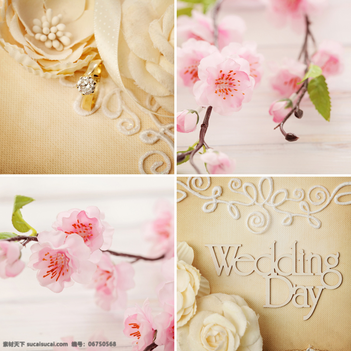 漂亮 婚礼用品 粉色花朵 花卉 钻石戒指 婚礼图片 生活百科