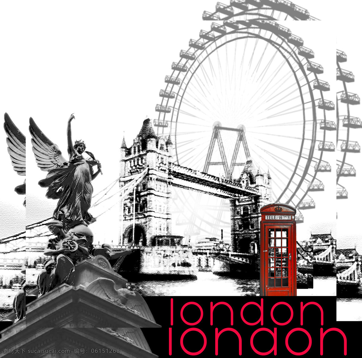 英国伦敦大桥 伦敦大桥 电话亭 雕像 摩天轮 英国 文化艺术