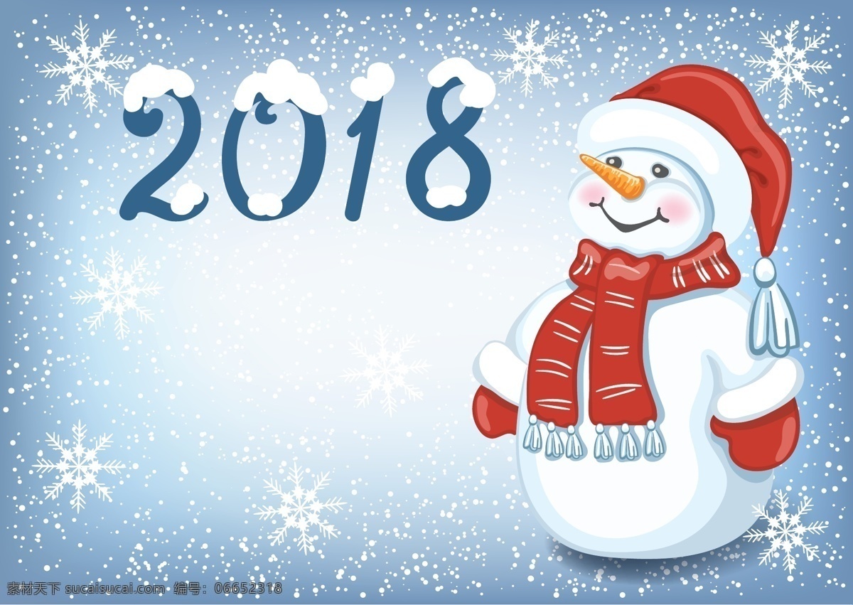 2018 圣诞 雪人 矢量 白色背景 矢量素材 新年快乐 雪 雪花