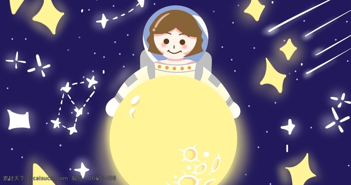 人类 月球 日 治愈 原创 插画 电脑壁纸 星星 小女孩 头像 人类月球日 宇航员 手机壁纸 公众号配图 微博配图