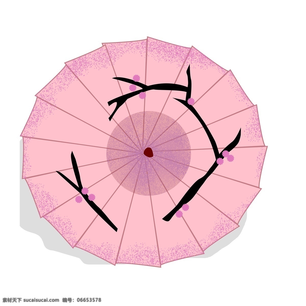 粉色 花枝 油纸伞 图案 元素 雨伞 设计元素 装饰图案 简约 樱花伞 花伞 元素设计 创意元素 手绘元素 psd元素