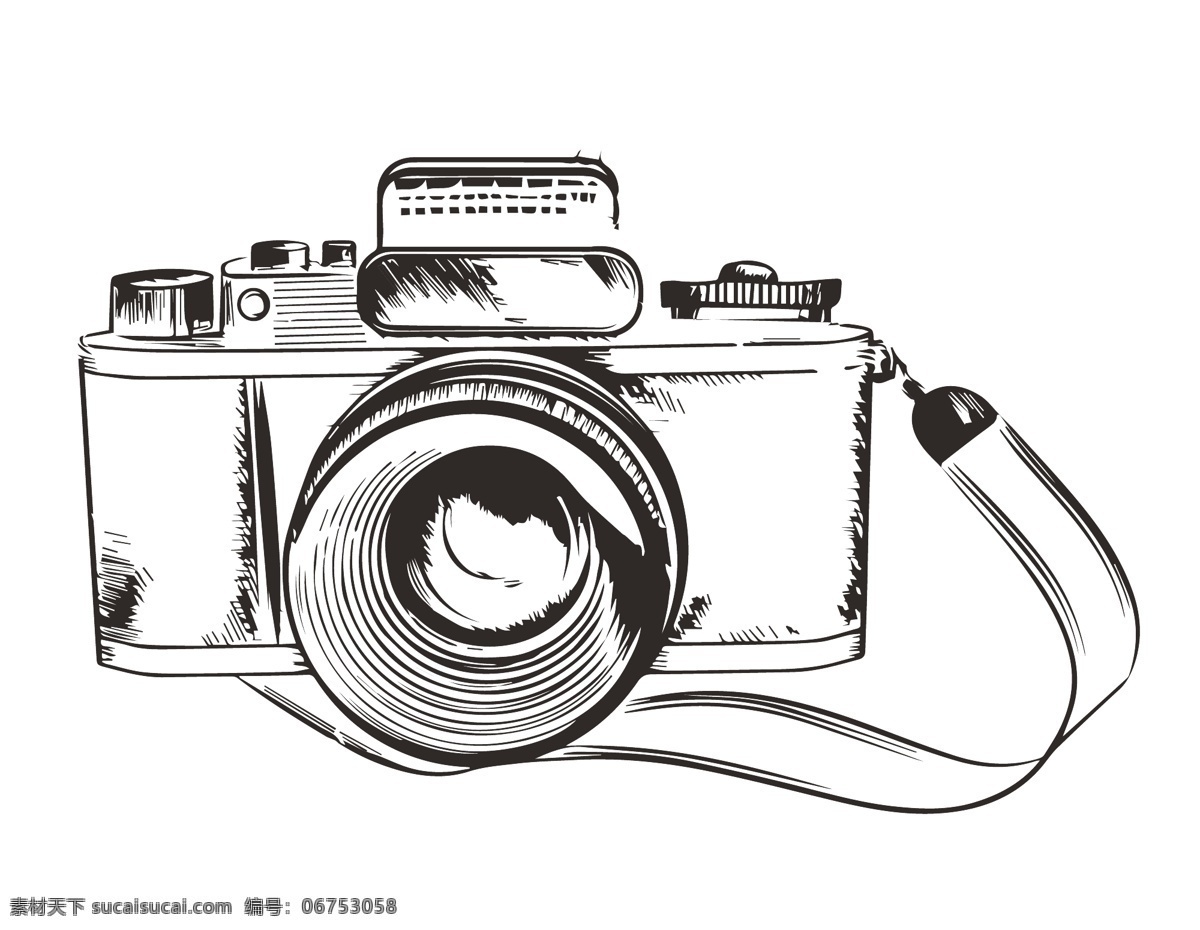 卡通 线条 相机 元素 素描 拍照 拍摄 手绘 黑白线条 背带 ai元素 矢量元素