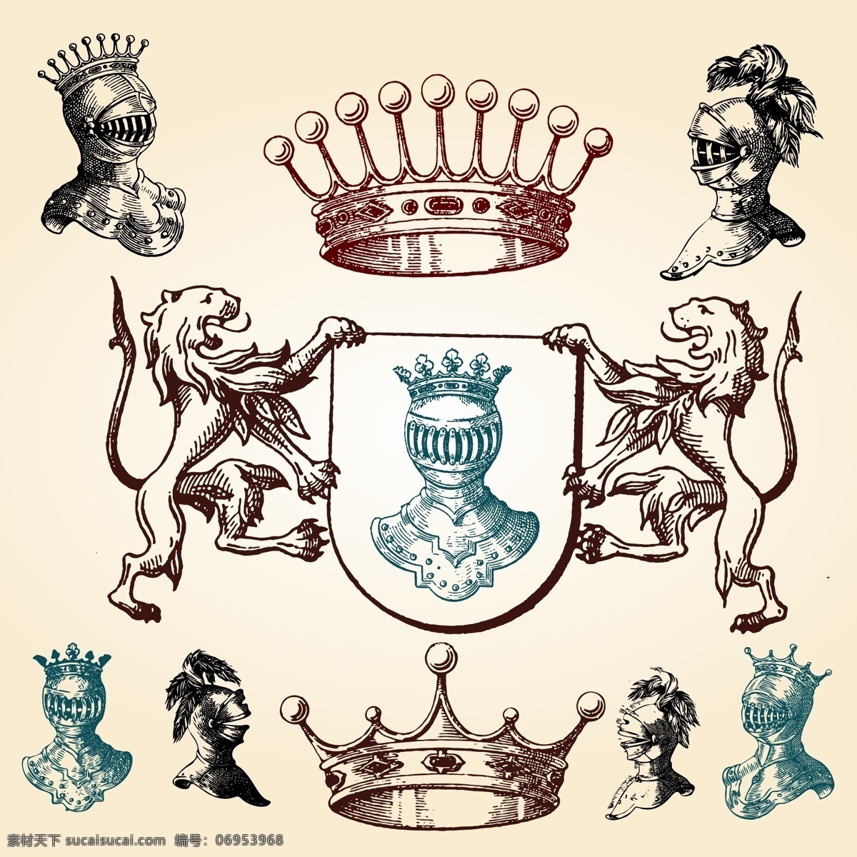 标识标志图标 盾牌 古典 怪物 皇冠 欧式 手绘 图标 小图标 矢量 模板下载 图标矢量主题 家居装饰素材