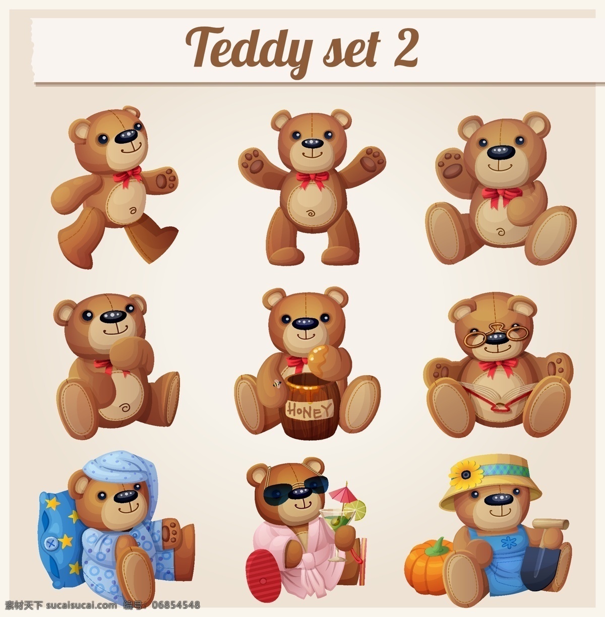 款 卡通 泰迪 熊 玩具 矢量 9款 泰迪熊 可爱 白色
