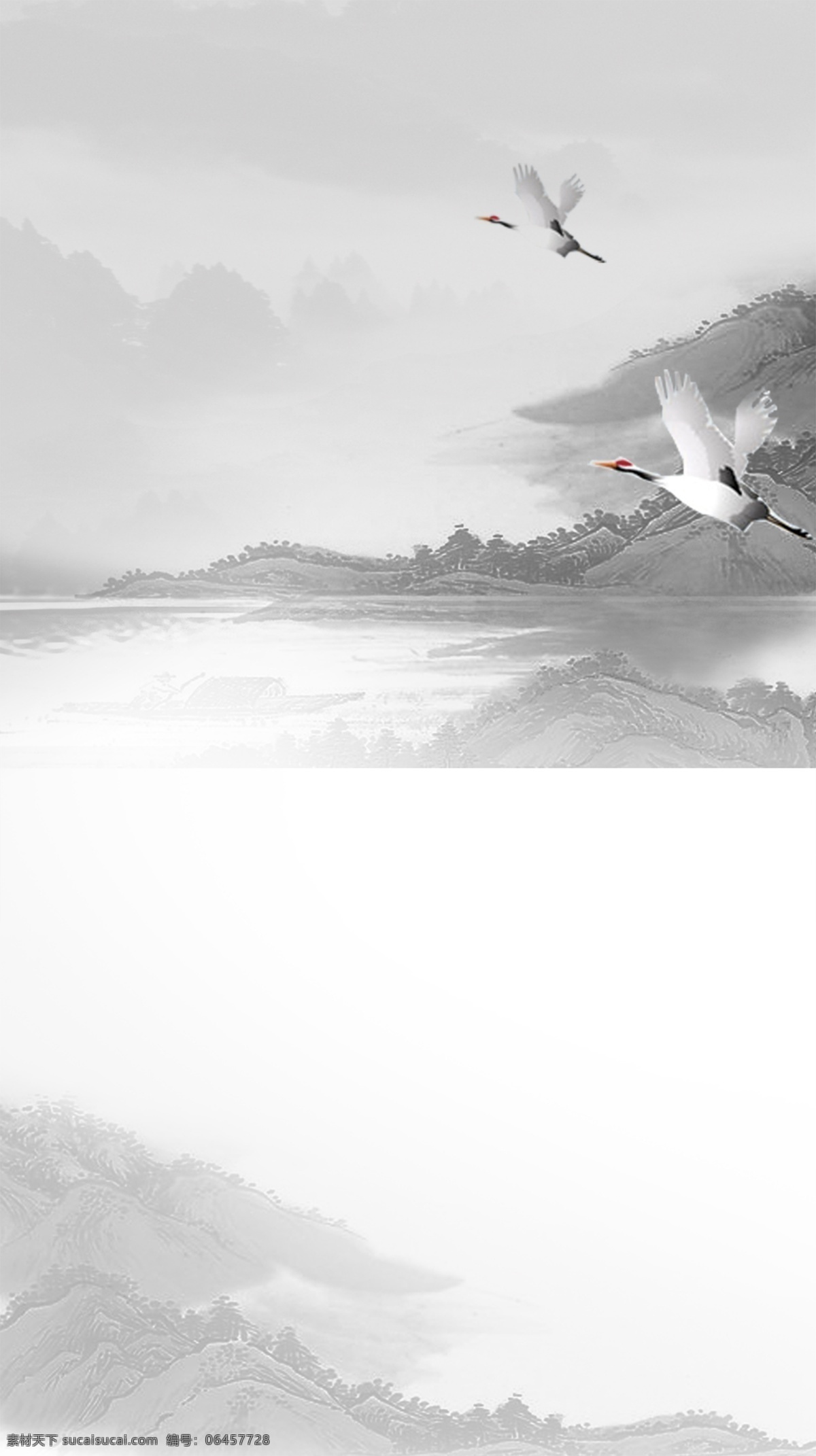 中国 风 水墨画 意境 风景 展架 海报 背景 白鹤 山水 中国风 白色 古典 易拉宝