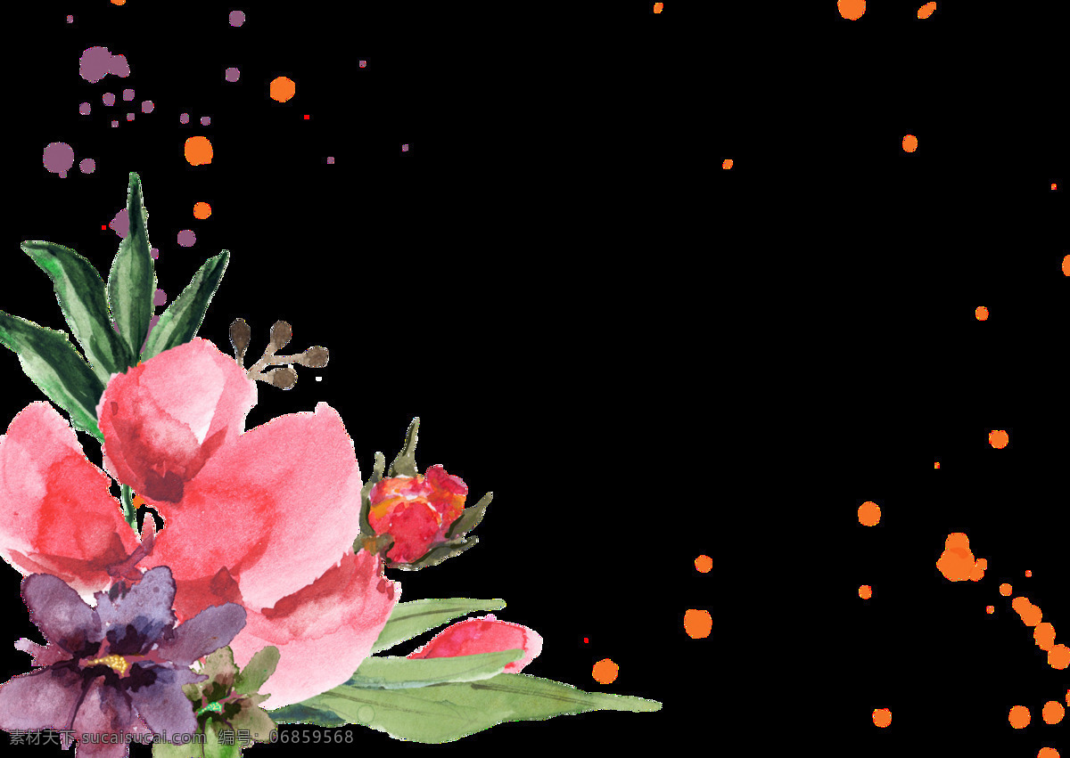 水粉 花朵 透明 装饰 红色 水墨 透明素材 免扣素材 装饰图案