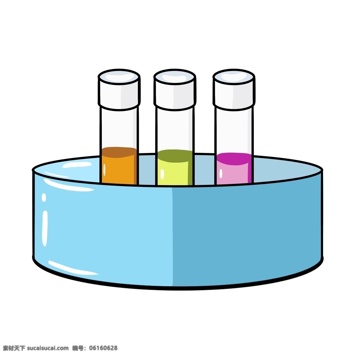 蓝色 盒装 化学 用品 插图 棕色药水 粉色药水 黄色药水 蓝色盒子 化学教育 科学实验 化学课 化学实验用品