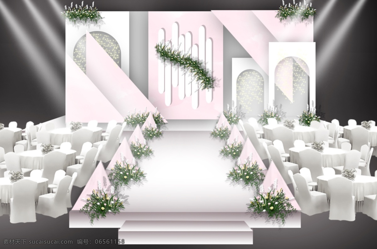 粉色 唯美 简约 婚礼 舞台 效果图 简约婚礼 舞台效果图 花艺素材 粉色素材 粉色婚礼 拱形造型 小米灯