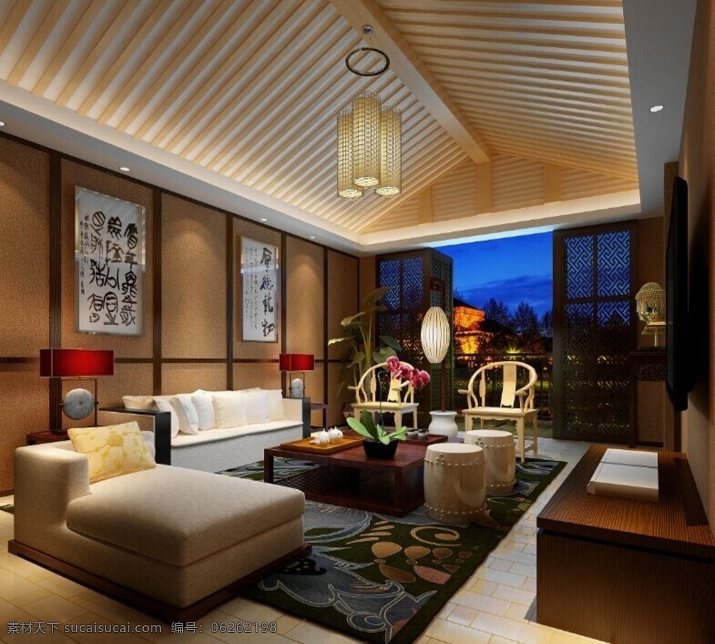现代 中式 客厅 3dmax 模型 效果图 3d模型 室内模型 3d设计 max
