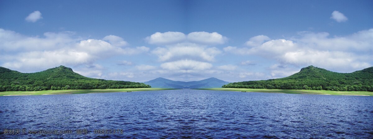 山水风景 白云 草地 倒影 海 海水 蓝天 绿叶 清澈 山 树木 树叶 远山 家居装饰素材 山水风景画