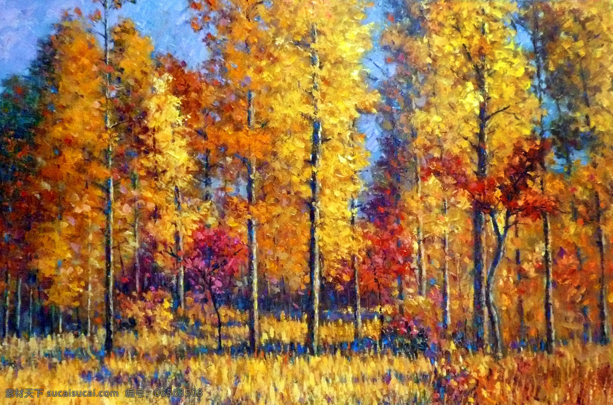 草地 绘画书法 美术 秋天 山水画 文化艺术 油画 秋天的记忆 秋林 红树 油画艺术 油画作品41 家居装饰素材