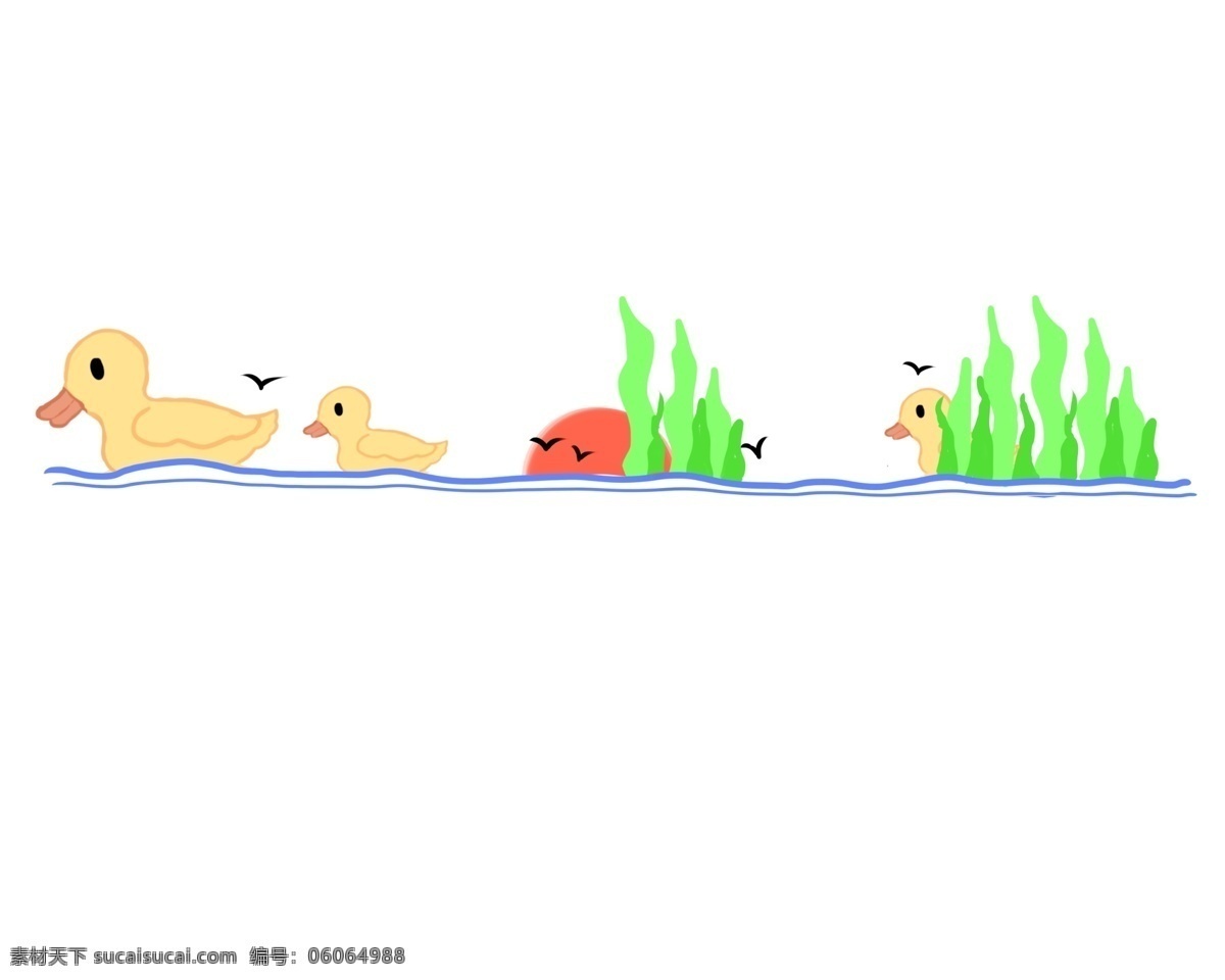 鸭子 分割线 手绘 插画 黄色的分割线 动物分割线 手绘分割线 卡通分割线 植物分割线 分割线插画