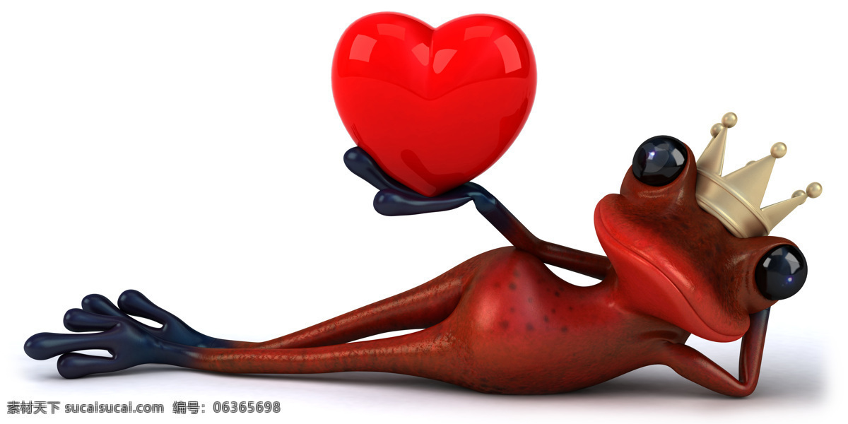 青蛙 3d青蛙 红心 爱心 心形 皇冠 王冠 示爱 爱情 情人节 野生动物 生物世界 3d设计