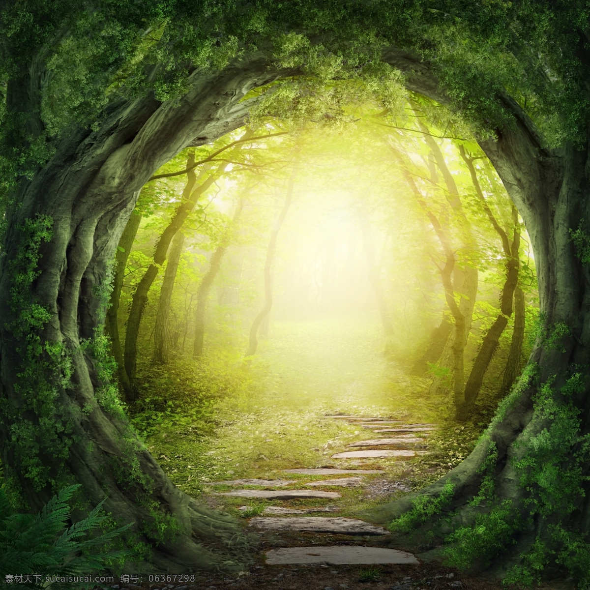 梦幻森林背景 背景 森林背景 梦幻背景 仙境 壁纸 广告背景 海报背景 设计素材 石阶 藤蔓 草丛 花墙 背景制作 自然景观 自然风光