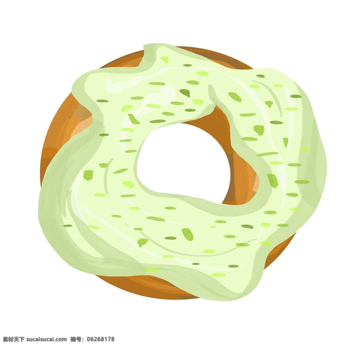 手绘 果绿色 甜甜 圈 果绿色甜甜圈 插画 美味的甜甜圈 甜品美食 手绘甜品 甜甜圈插画