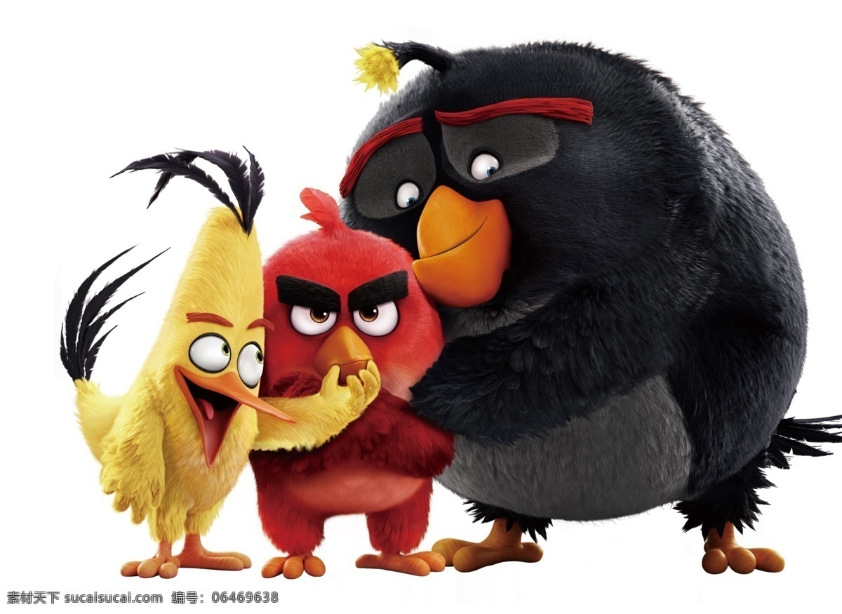 三只小鸟 愤怒的小鸟 三只 黑色胖鸟 黄色瘦鸟 红色小鸟 高清分层图