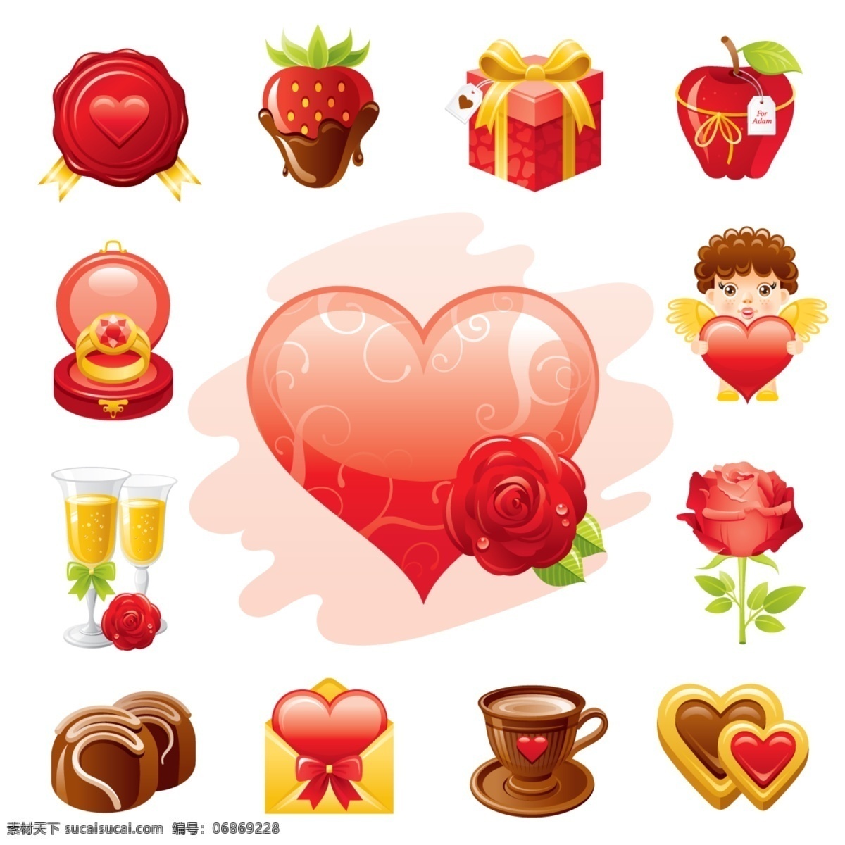 爱情 主题 图标 矢量 标签 礼品 苹果 巧克力 矢量图 其他矢量图