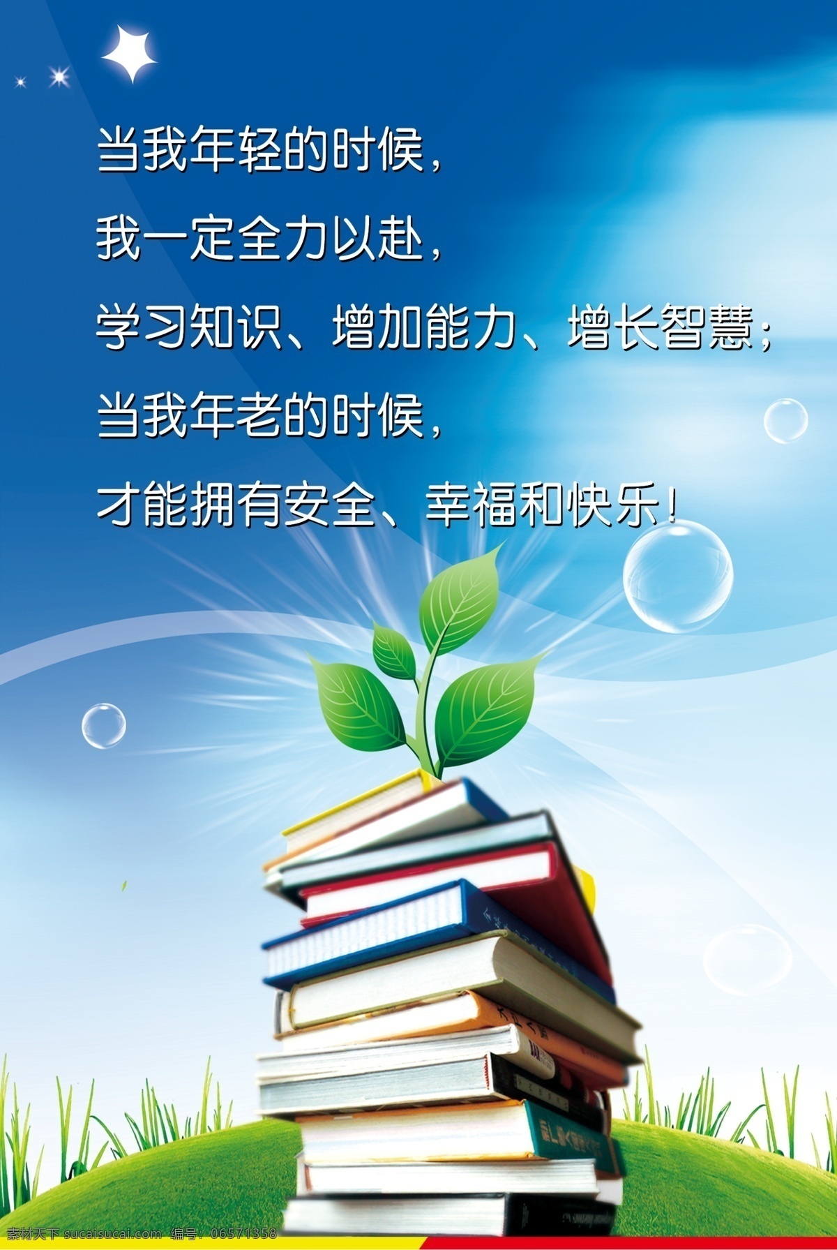班级展板 当我年轻时 班级文化 书本 蓝天 幼苗
