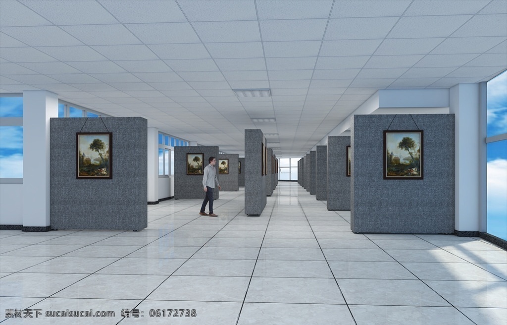 国画展厅 国画展板 油画展馆 展示墙 效果图 3d设计 3d作品 max