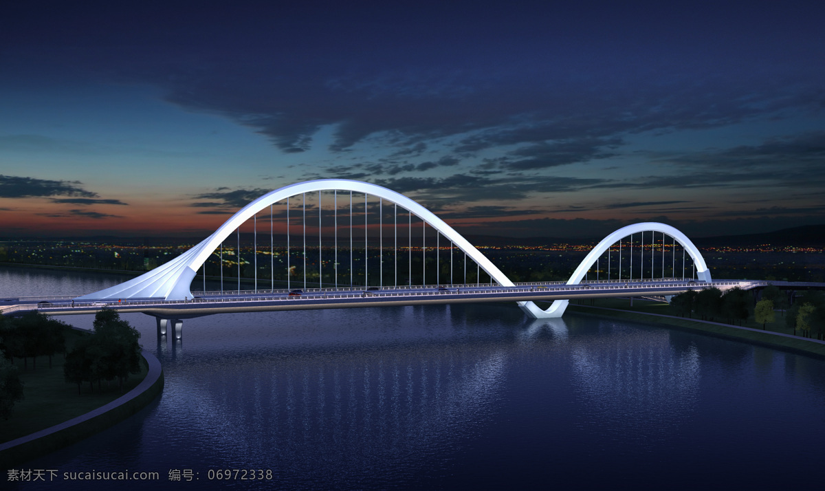 桥梁 夜景 效果图 拱桥 隧道 市政 立交 互通 道路 桥梁效果图 3d设计 3d作品