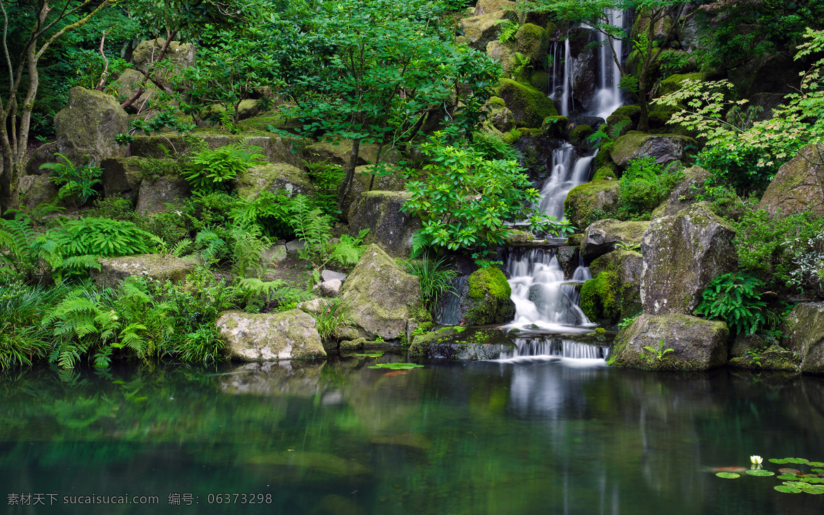 唯美瀑布 水塘 水库 瀑布 树木 绿树 河流 石头 岩石 自然风光 自然风景 自然景观