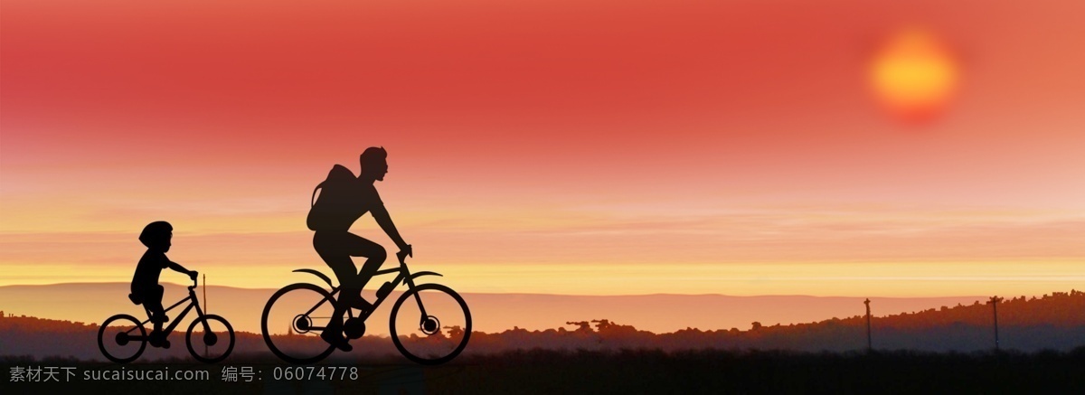 感恩 父亲节 海报 背景 夕阳 旅行 父子 骑 自行车 父爱如山 爸爸 海报背景