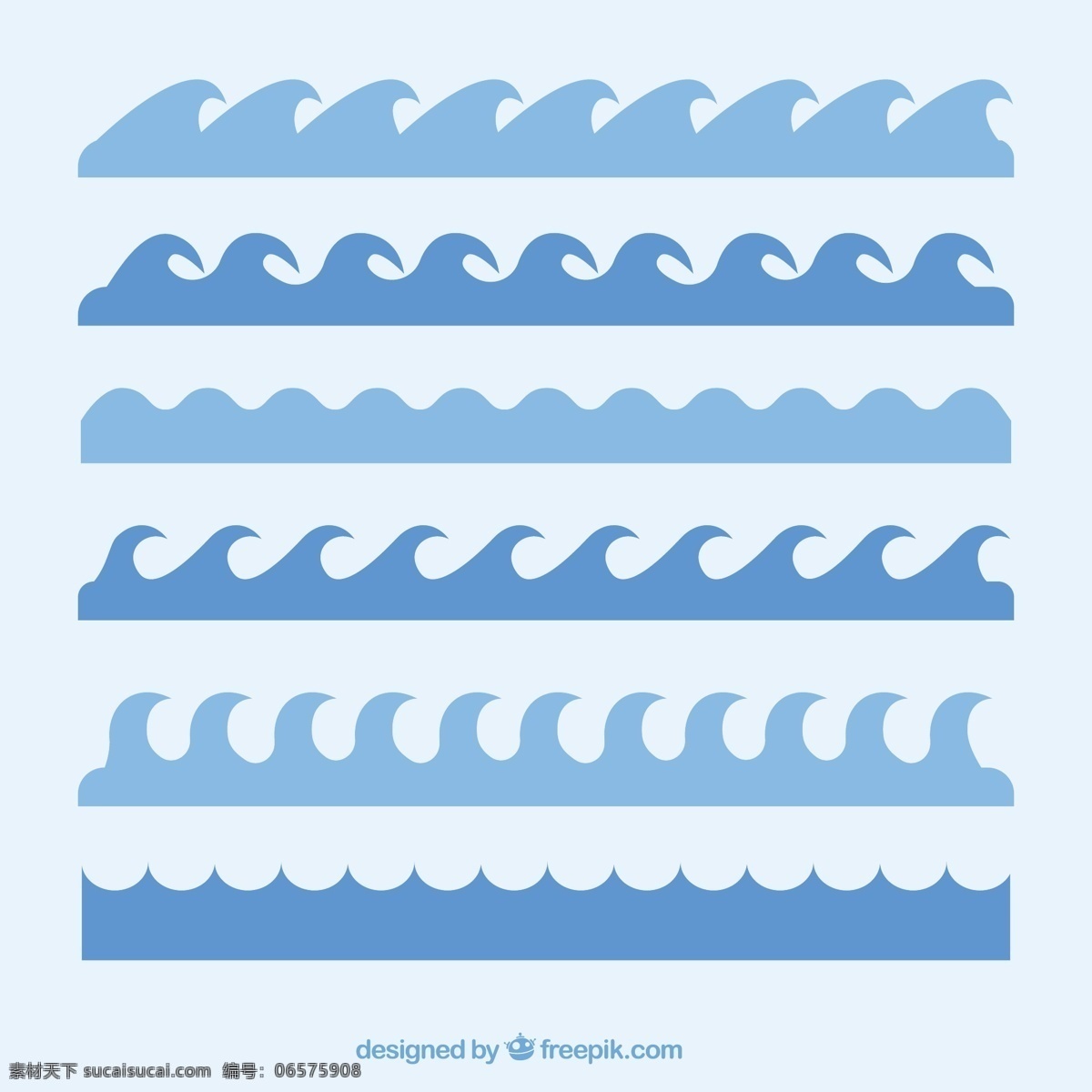 六 蓝色 不同 波浪 纹 边框 矢量 设计素材 六个 蓝色的 波浪纹边框