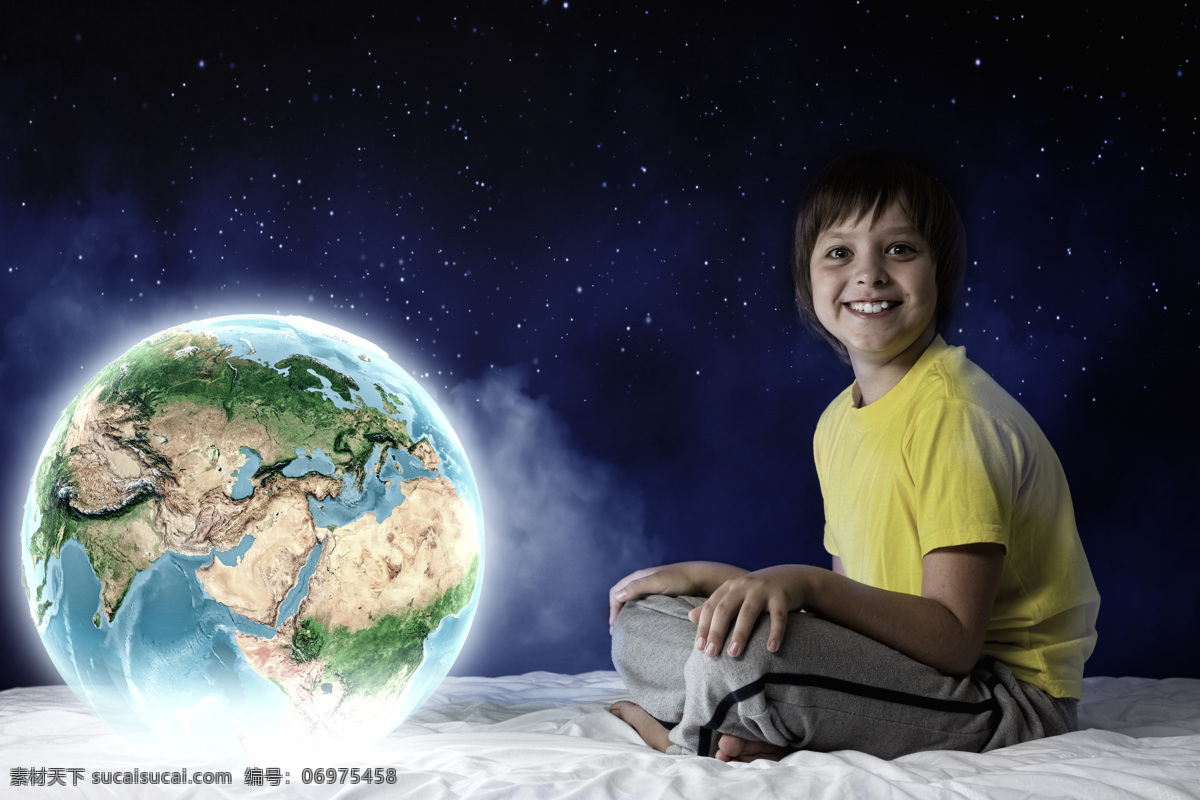 地球 星星 男孩 幼儿 孩子 儿童 外国小孩 人物图库 人物摄影 地球图片 环境家居