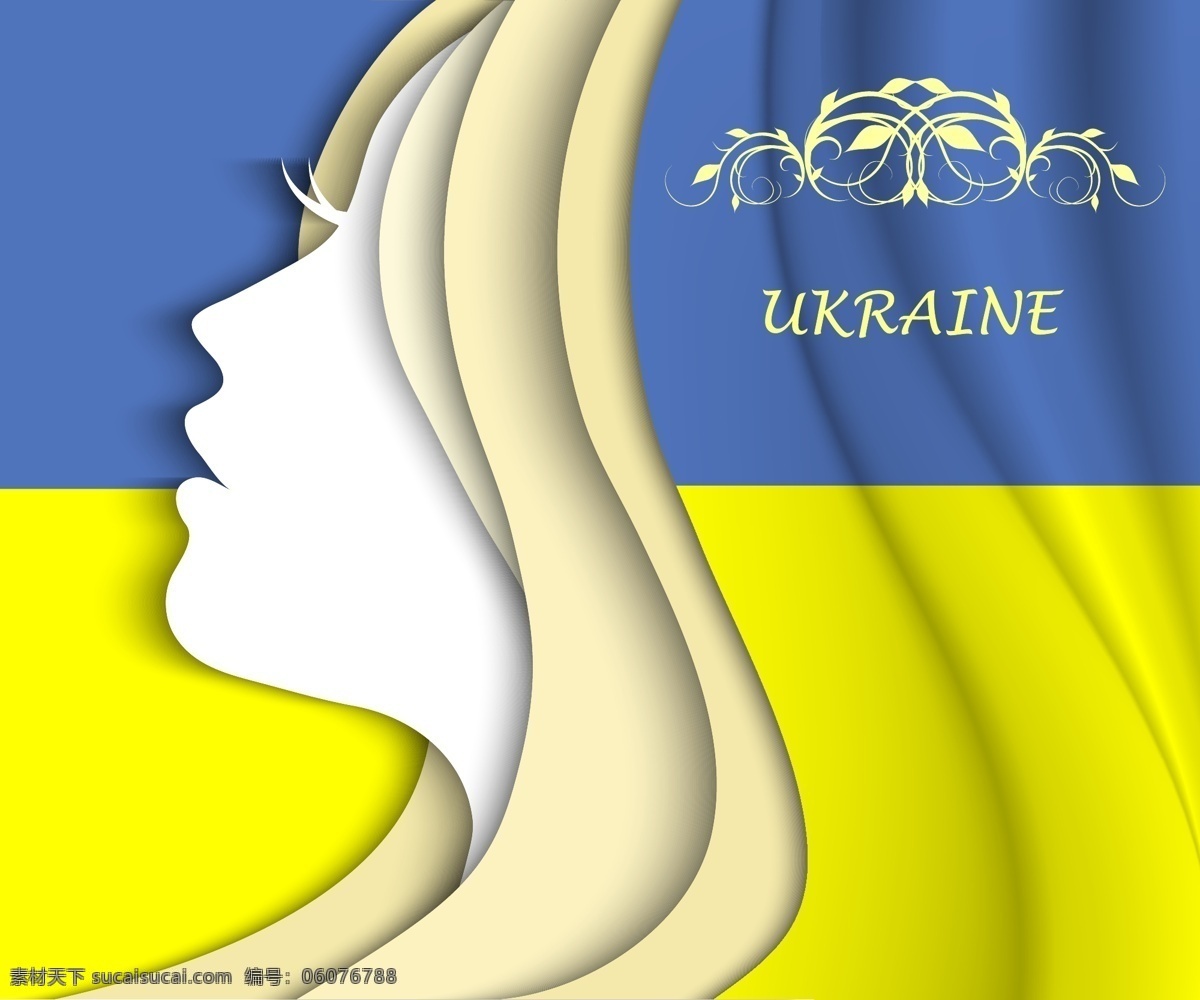 乌克兰 女子 侧 脸 花纹 纸质 侧脸 矢量图 eps格式 黄色