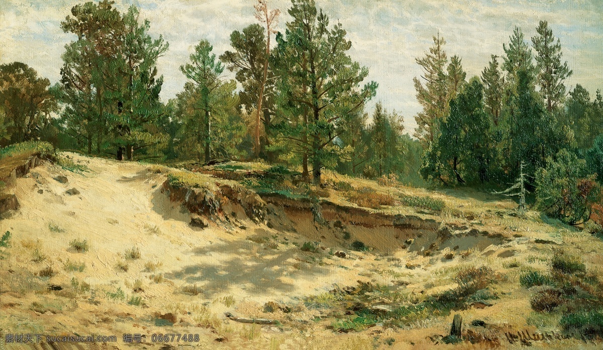 风景油画 风景画 油画 画稿 高清 森林 树木 合层 文化艺术 绘画书法