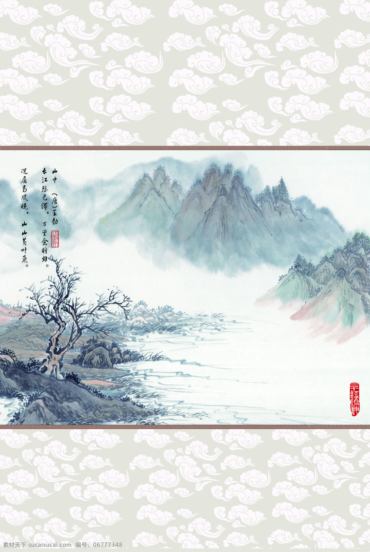 中国 元素 单门图 中国画 国画 鸟 树木 墨画 彩画 山水 装饰素材 移门