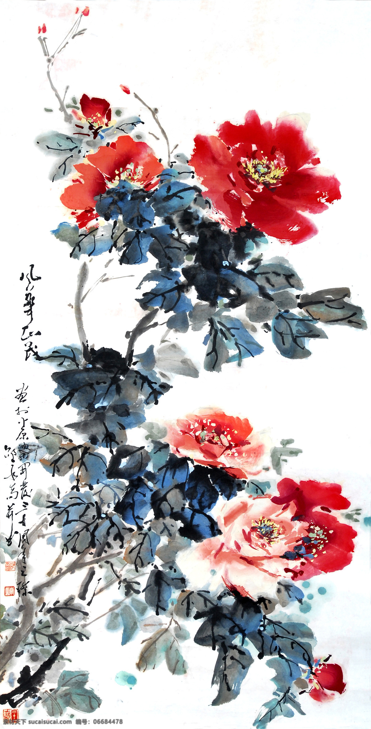 红牡丹 美术 中国画 水墨画 牡丹画 牡丹花 国画艺术 国画集88 绘画书法 文化艺术