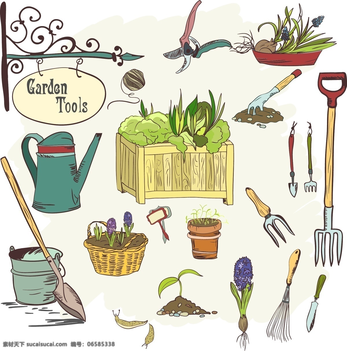 园林工具系列 采购产品花卉 绿色 自然 蔬菜 花园 工具 植物 栅栏 园艺 种植 收集 铲 集 花盆 喷壶 园艺工具