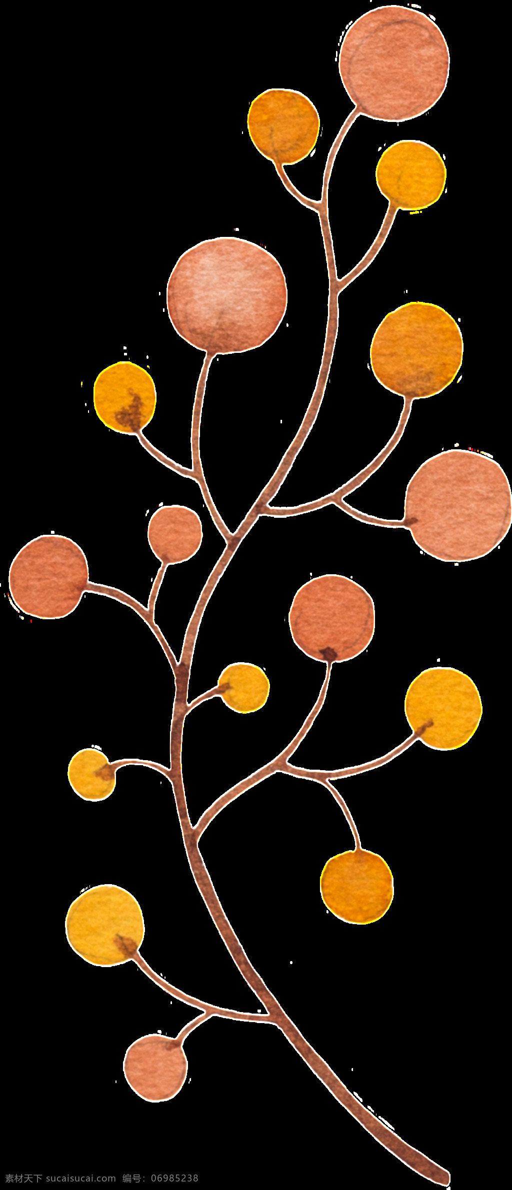 枝 小圆 叶片 树枝 矢量 橙色 黄色 平面素材 设计素材 矢量素材 树叶 枝桠