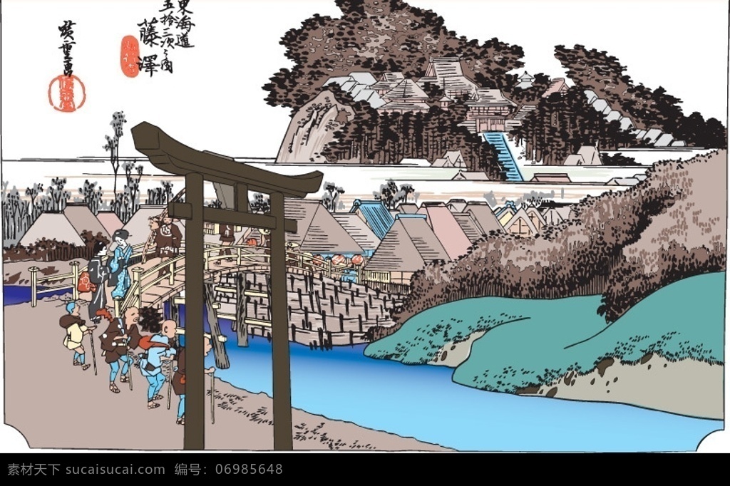 日本 浮 仕 绘 彩绘 风景 人物 浮仕绘 文化艺术 美术绘画 浮世绘 精品 矢量图 矢量图库